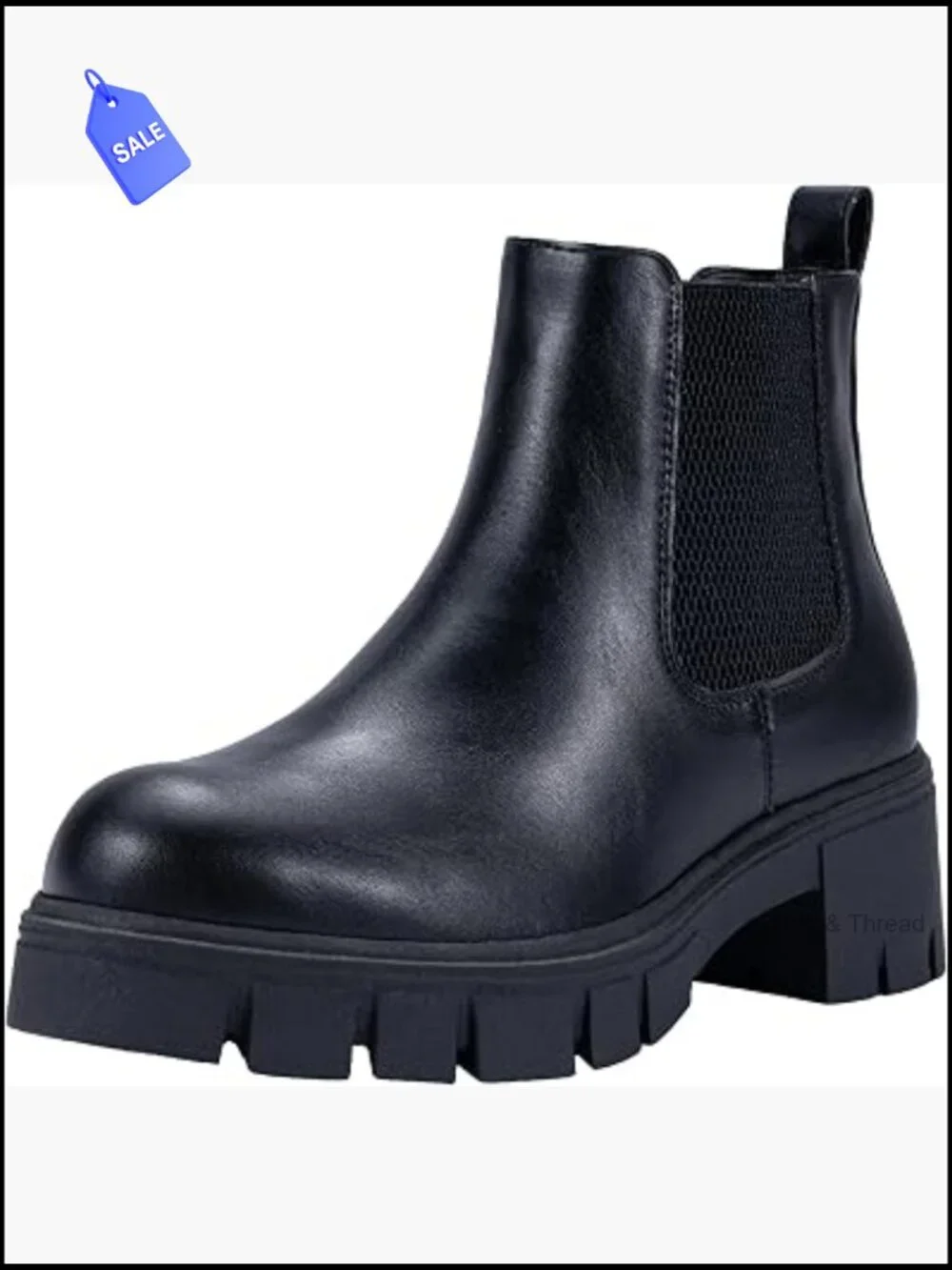 Chunky Platform Chelsea Ankle Boots Womens Slip On Faux Leather Block Heel